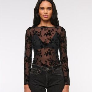 Black Floral Mesh Top